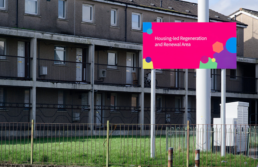 Paisley, UK, March 2nd 2024, Poor housing to be regenerated in council estate