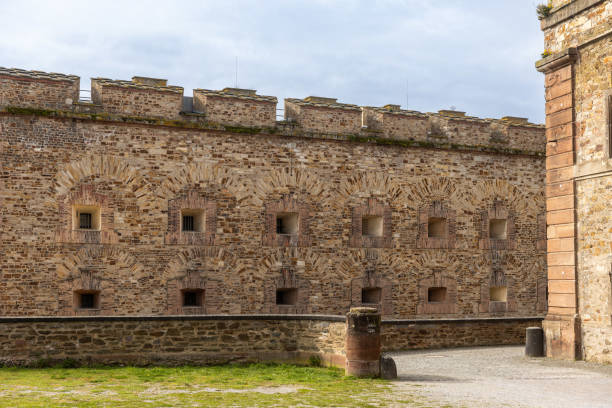 Koblenz, Germany: Mar 17th 2024: Ehrenbreitstein Fortress high above the German City Koblenz is a prominent landmark and travel destination in this West German city.