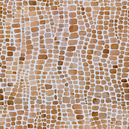 Abstract crocodile reptile scales brown and white watercolor seamless background. Watercolour hand drawn animal skin scale mosaic print. Geometrical texture. Print for textile wallpaper wrapping paper