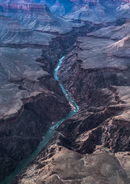 Grand Canyon and Colorado River view from a helicopter.