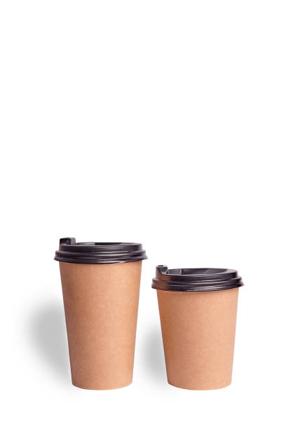 istock Two brown paper glasses with a lid on a white background 2126037773