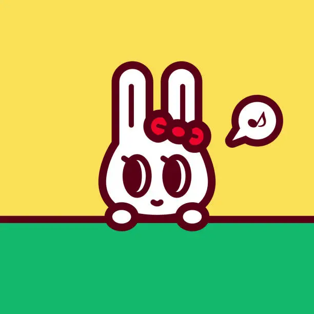 Vector illustration of A cute bunny behind the blank sign, looking to the left side