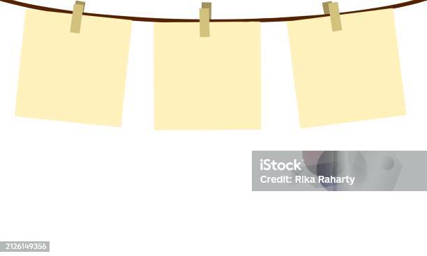 Design Notes With Rope Hanging Blank Card Notes On A Rope Vector Illustration Stock ...
