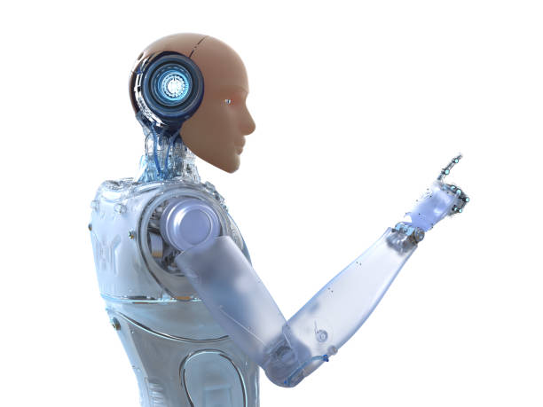 3d rendering artificial skin or human-like skin robot finger point isolated on white