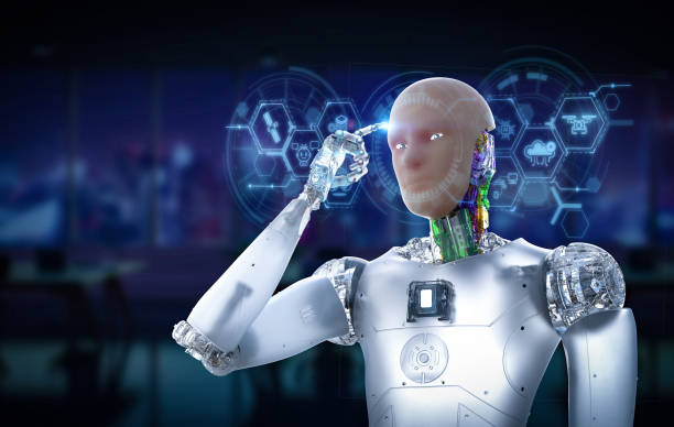 istock Artificial skin or human-like skin ai robot with digital graphic display 2126216541