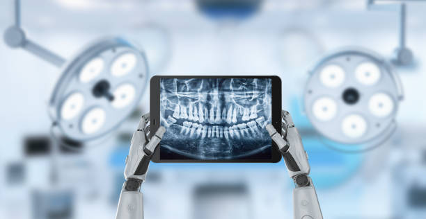 istock Medical technology concept with ai robot analyze x-ray teeth tomography 2126216546