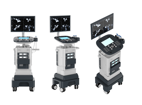 3d rendering set of ultrasound machines isolated on white