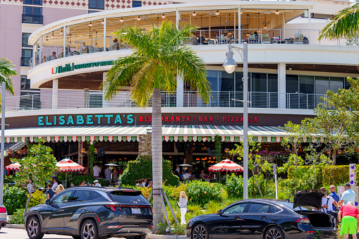 Philipsburg, Sint Maarten - January 3, 2023: View of designer shops along Voorstraat.