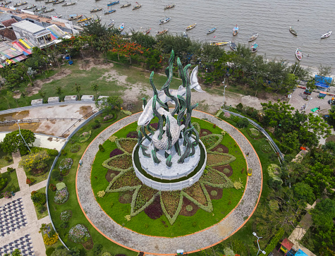 Surabaya monument in Suroboyo Park, famous landmark of the Surabaya city, East Java, Indonesia. The Monument showed \