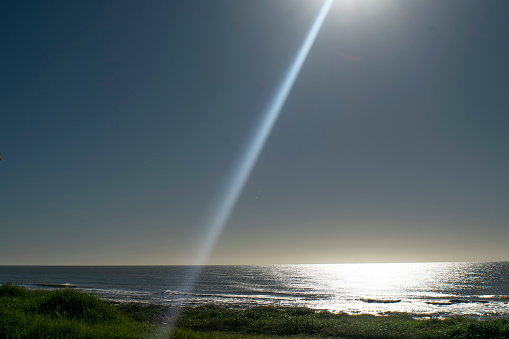 Marine landscape Sun rays on the seashore , in Santa Clara del Mar , Buenos Aires , Argentina