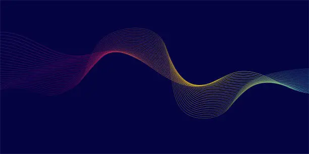 Vector illustration of Flowing lines, wave pattern curve multicolors lines isolated on dark background. Vector background concept of modern technology, science.