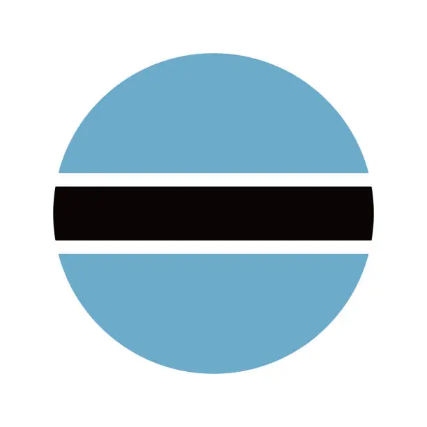 Vector illustration of Botswana flag. Flag icon. Standard color. Circular icon. Round national flag. Digital illustration. Computer illustration. Vector illustration.