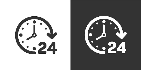 24 Hours support solid icons. Containing data, strategy, planning, research solid icons collection. Vector illustration. For website design, logo, app, template, ui, etc