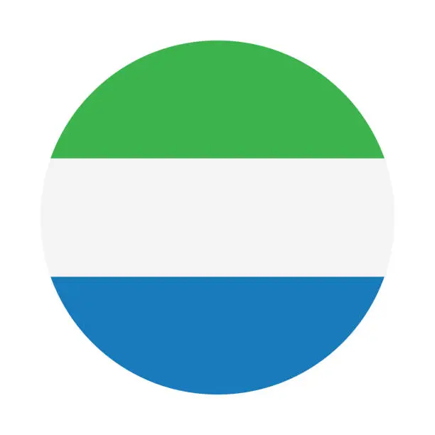 Vector illustration of Sierra Leone flag. Circle icon flag. Standard color. Button flag icon. Digital illustration. Computer illustration. Vector illustration.