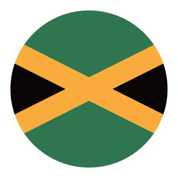 Vector illustration of Jamaica flag. Button flag icon. Standard color. Round button icon. 3d ICONS. The circle icon. Computer illustration. Digital illustration. Vector illustration.