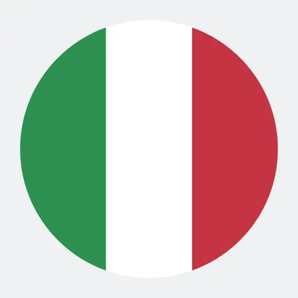 Vector illustration of Italy flag. Standard color. Circular icon. Round national flag. Digital illustration. Computer illustration. Vector illustration.