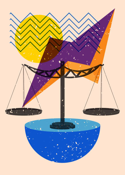 stockillustraties, clipart, cartoons en iconen met risograph scale with geometric shapes. objects in trendy riso graph print texture style design with geometry elements. - schaal begrippen