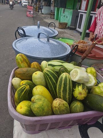 Portrait of cucumbers at a stall selling a typical Indonesian food called 