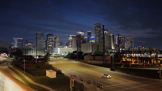 Houston Skyline Buildings Illuminated At Night