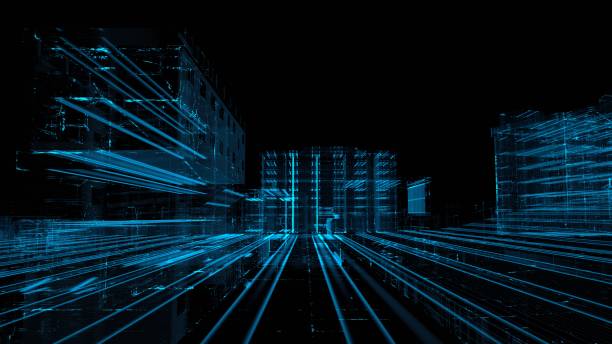 istock illustration of digital building design using graphic design, hologram, 3D rendering 2126630833