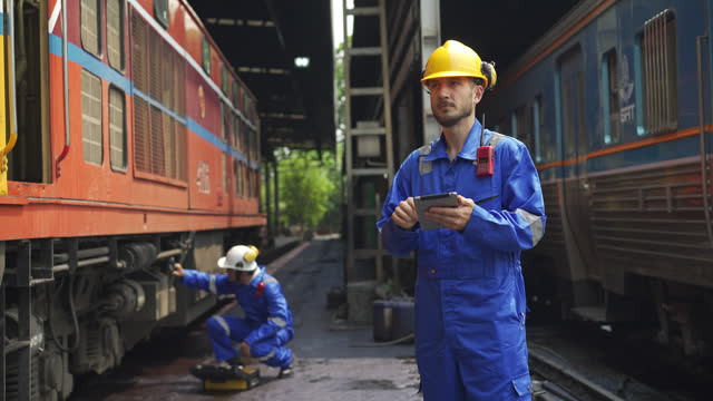 4K Maintenance Engineer Using Digital Tablet Working In Railroad Station