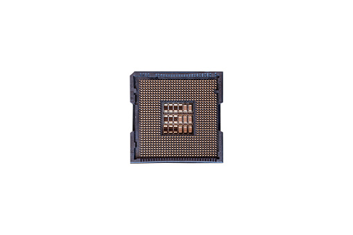 Close up, Top view. socket for Central Processor Unit (CPU) on isolated white background.