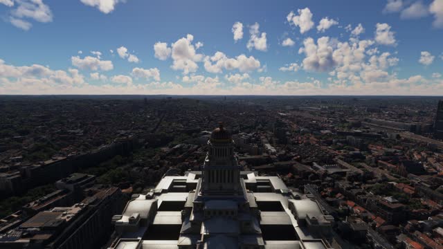 Aerial drone view of the Stock Exchange in the city of Brussels. Belgium