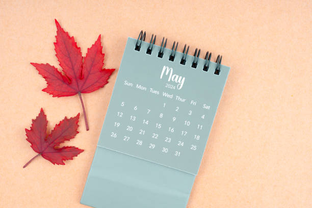 istock May 2024 monthly calendar and fall leaves. 2126755840