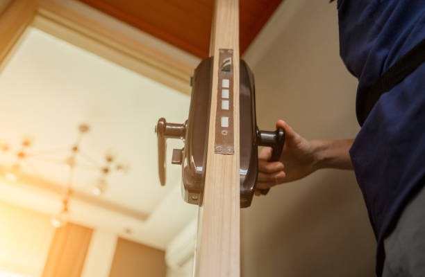 istock A technician installs a modern smart door lock on the wood door 2126755861