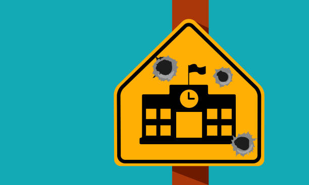 School shooting sign board Concept art about school shooting and mass shooting campus safety stock illustrations