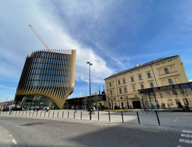 Prague, Czech Republic - March 27, 2024: New project of the building complex Masaryčka, architecture by the world-famous Zaha Hadid studio.