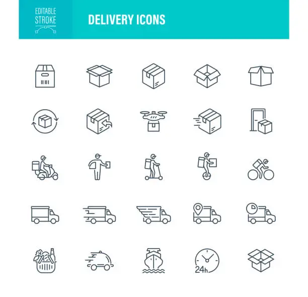 Vector illustration of Delivery Icons Editable Stroke