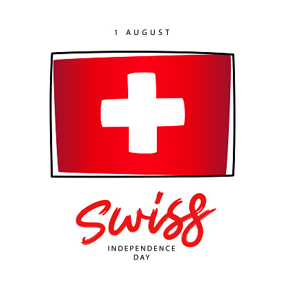 Cartoon flag of Switzerland. Confederation Day in Switzerland. August 1. National holiday in honor of the founding of Switzerland. Vector illustration on a white background.