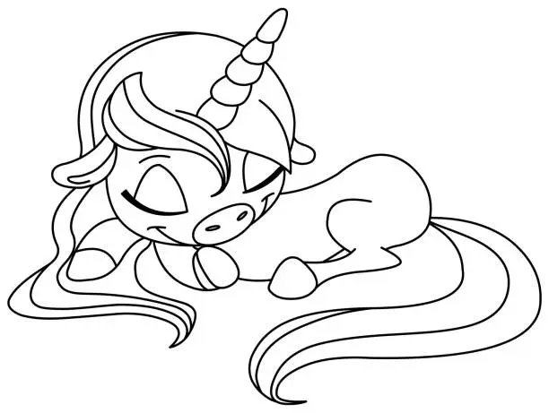 Vector illustration of Outlined Sleeping Unicorn