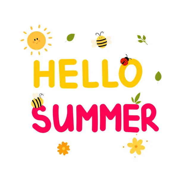 Vector illustration of Hello Summer, colorful vector illustration.