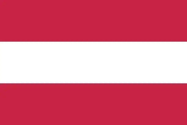 Vector illustration of Austria flag. Standard size. The official ratio. A rectangular flag. Standard color. Flag icon. Digital illustration. Computer illustration. Vector illustration.