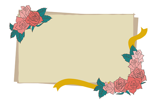 Illustration of a message card with red roses.