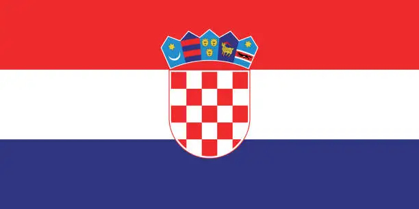 Vector illustration of Croatia flag. Standard size. The official ratio. A rectangular flag. Standard color. Flag icon. Digital illustration. Computer illustration. Vector illustration.