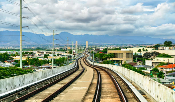 istock Light rail transit system at Kalauao Pearlridge in Hawaii 2127035829