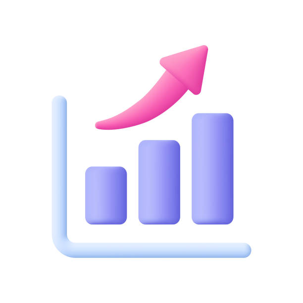 istock Growth bar chart with columns and upward arrow, trading up. Financial stock market, data analysis and business concept. 3d vector icon. Cartoon minimal style. 2127062644
