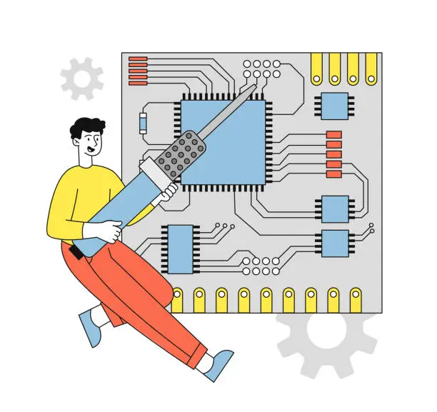 Vector illustration of Man with circuit board vector linear