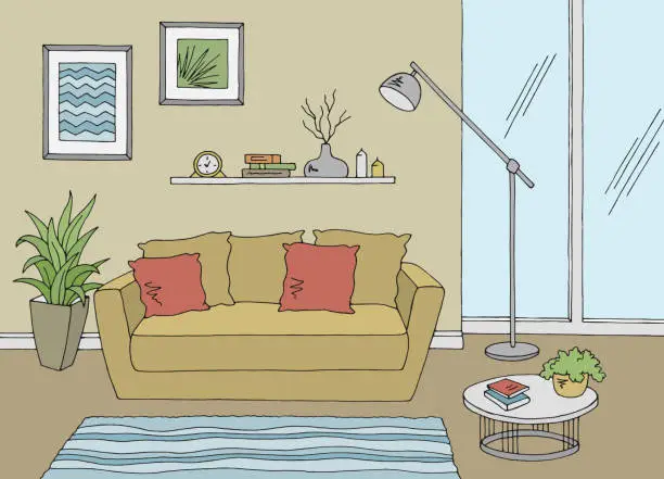 Vector illustration of Living room graphic color home interior sketch illustration vector