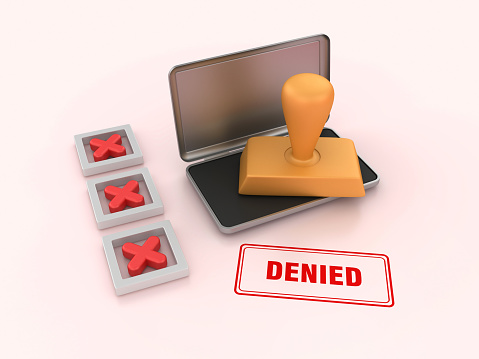Denied Rubber Stamp with Check List - Colored Background - 3D Rendering