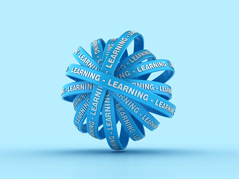 Circular Ribbons with LEARNING Word - Colored Background - 3D Rendering