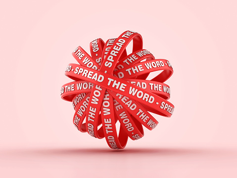 Circular Ribbons with SPREAD THE WORD Phrase - Colored Background - 3D Rendering