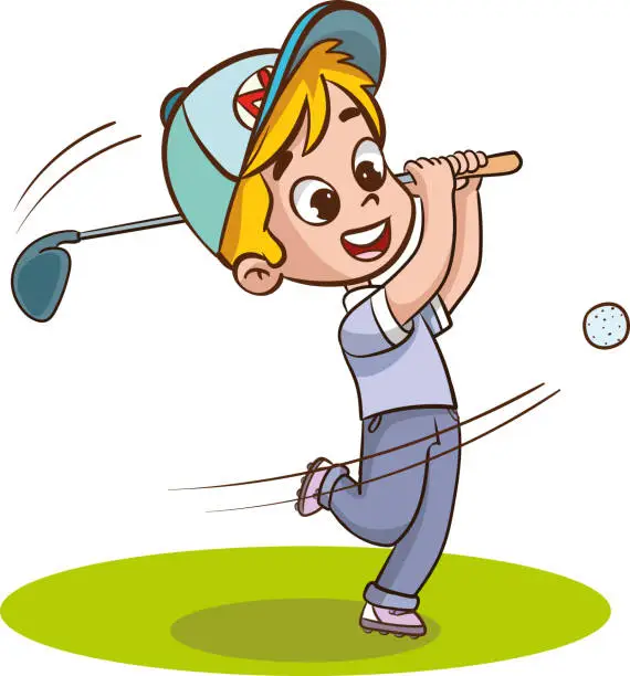Vector illustration of Vector illustration of little kids playing golf.