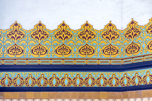 Masiid Raya Al-Mashun, Medan, Sumatra, Indonesia - January 16th 2024: Decorations on a wall in the great mosque in the center om the city
