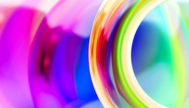 front view of a curve of a ring with rainbow color in a 3d render image with white background