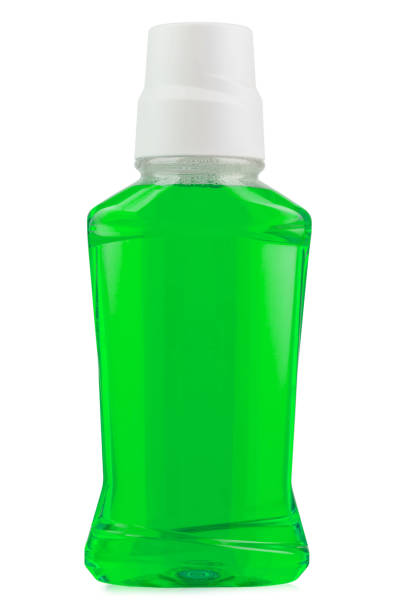 istock Bottle with green liquid cosmetic for teeth, isolated on white background. 2127239279