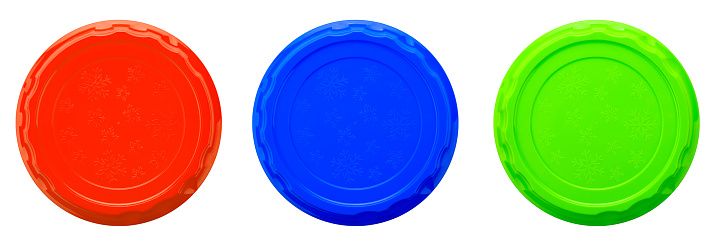 Top view of sets plastics lid isolated on white. Plastic circle. File contains clipping path.